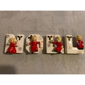 4 Napco NOEL Christmas Angel Candle Holder Wall Pocket Figurines 1956 Japan VTG